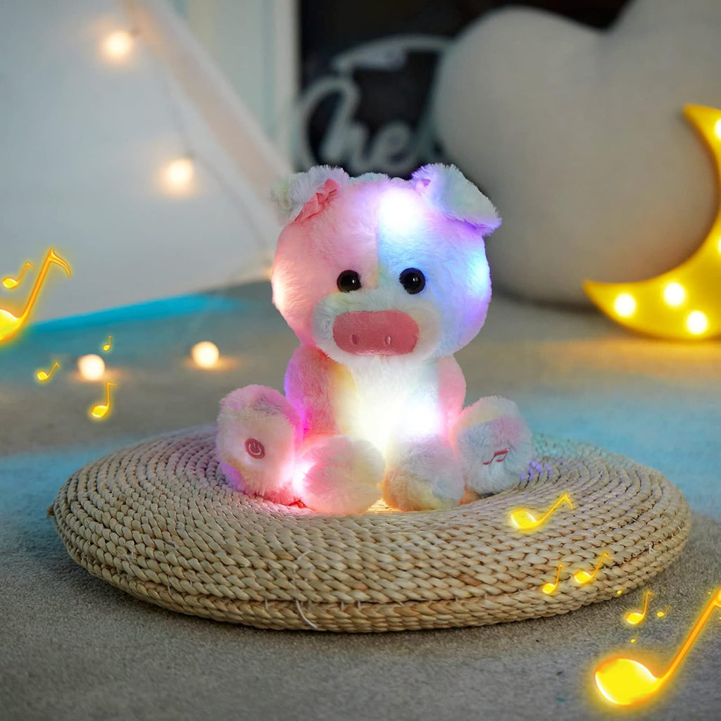Glow Guards 12''Musical Light up Rainbow Pig Stuffed Animal,LED Singing Soft Piggy Farm Animal Plush Toy with Night Light&Lullaby,Ideal Gifts Birthday Children's Day Hoilday for Toddler Kids