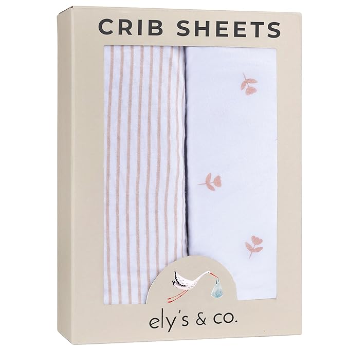 Ely’s & Co. Crib Sheets Baby Girl Fitted Crib Mattress Sheet Set, 2 Pack, 100% Jersey Knit Cotton, Infant and Toddler Nursery Bedding, Pink Tulip Collection, 28” x 52”