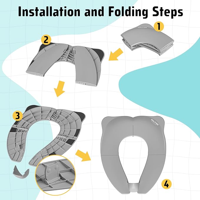 Travel Potty Seat for Toddler & Kid, Maliton Portable Potty Seat with Storage Bag, Foldable Potty for Toddler Travel, Non-Slip Potty Training Toilet Seat Cover with Splash Guard (Grey)