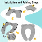 Travel Potty Seat for Toddler & Kid, Maliton Portable Potty Seat with Storage Bag, Foldable Potty for Toddler Travel, Non-Slip Potty Training Toilet Seat Cover with Splash Guard (Grey)