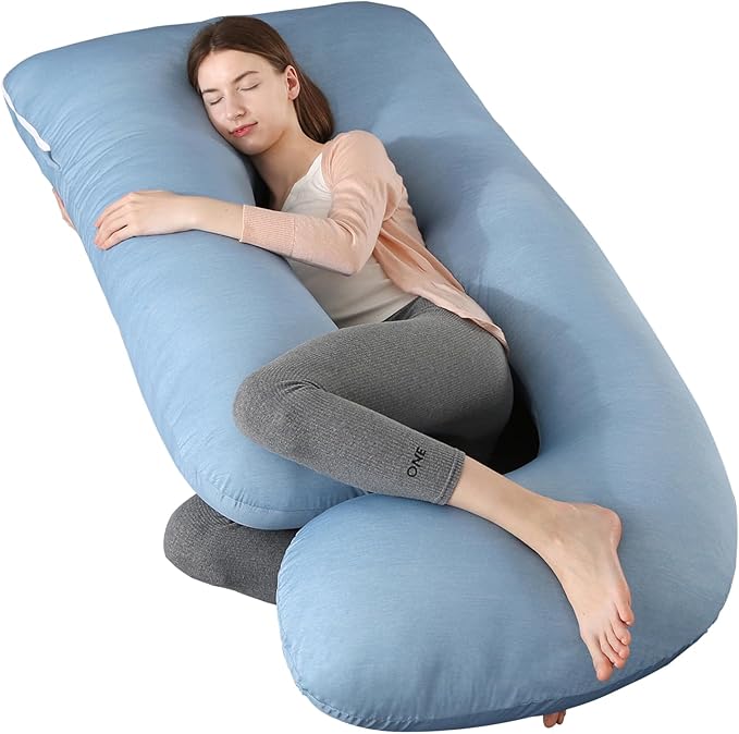 Pregnancy Pillows for Sleeping, U Shaped Full Body Maternity Pillow with Removable Cover, Support for Back, Legs, Belly, HIPS - Cooling Cover(Blue)