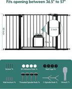 Babelio 36.5-57" Extra Wide Baby Gate with Cat Door,Auto Close&Two Way Swing,Pressure Mounted Dog Gates for Stairs,Doorways,Includes 4 Wall Cups and 3 Extension Pieces,Black