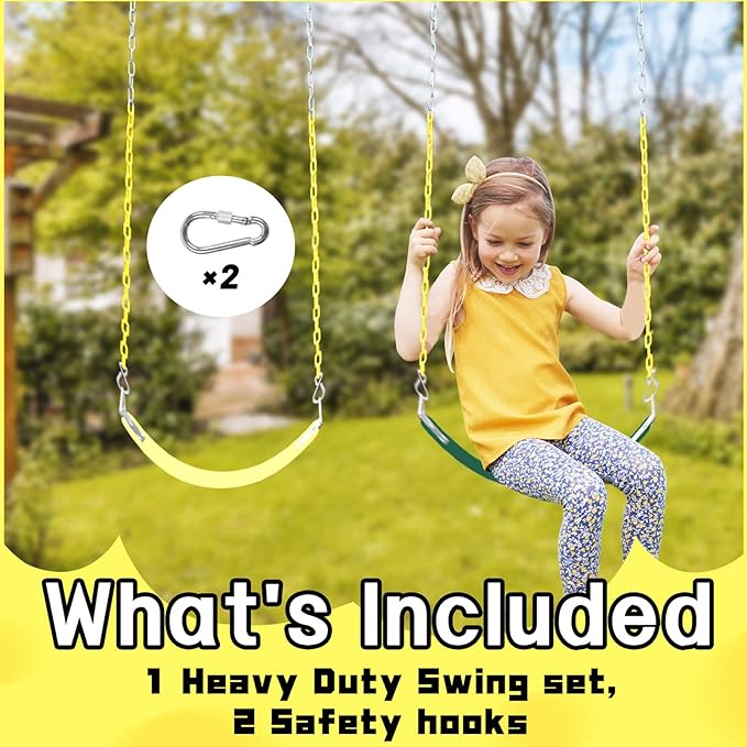 Swing Set for Kids with 66” Chain-Play Swing for Adults with Stainless Steel Mental Taiangle Ring-Suitable for Family Backyard-Play Swing Set (AB010002-7)