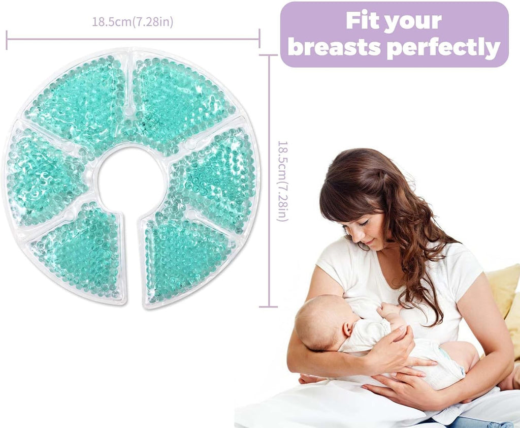 Breast Therapy Ice Packs, Hot and Cold Breast Pads, Breastfeeding Essentials Large Gel Bead Packs for Moms, 2 Pack (Teal, M)