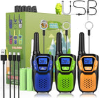 Walkie-Talkies for Kids Rechargeable Walkie Talkie for Adults Long Range FRS 2 Way Radio 3 Pack with Lanyard Battery 4 Miles NOAA USB, Family Toys for 3-12 Year Old Girls Boys Toddlers Camping