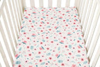 Pack n Play Sheet Stretchy Fitted Portable Mini Crib Sheets Set 3 Pack,Playard Sheets Convertible Playard Mattress Cover,Ultra Soft Jersey Material,Floral,Grey Rabbit & Pink