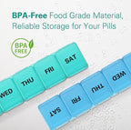 BUG HULL Weekly Pill Organizer Large 2 Packs, Extra Large Travel Pill Organizers, Pill Box 7 Day, Travel Pill Case, Medicine Pill Organizer for Vitamins, Supplements and Medications (Black+White)