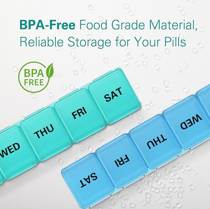 BUG HULL Weekly Pill Organizer Large 2 Packs, Extra Large Travel Pill Organizers, Pill Box 7 Day, Travel Pill Case, Medicine Pill Organizer for Vitamins, Supplements and Medications (Black+White)