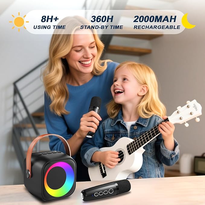 Karaoke Machine for Kids Adults, Portable Bluetooth Speaker with 2 Wireless Microphones, Portable Speaker Mini Karaoke Microphone for Home Party Birthday Gift for Girls Boys