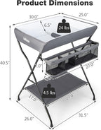 INFANS Baby Changing Table, Folding Diaper Station Portable Nursery Organizer with Safety Belt and Large Storage Racks for Newborn Baby and Infant (Grey)