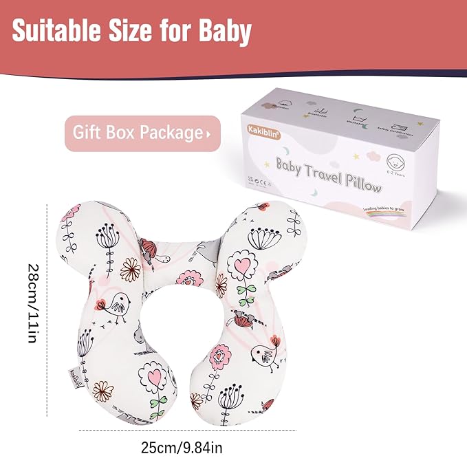 KAKIBLIN Baby Neck Pillow, Upgraded Baby Support Pillow,Babies Head Pillow,Neck Support Pillow for for Car Seat,Pushchair,Travel (Hippo)