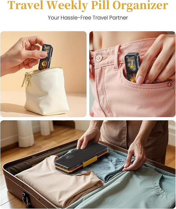 Zoksi Am Pm Pill Organizer 7 Day, Weekly Pill Box 2 Times a Day, Medicine Pill Organizer with Separate Compartment, Travel Pill Case Dispenser Portable for Vitamins, Fish Oils, Medicines(Black)