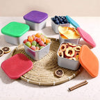 6Pack Stainless Steel Snack Containers for Kids, 6oz Easy Open Sauce Leak Proof Small Food Storage Container with Silicone Lids, Stackable Metal Toddler Lunch Box for Daycare, School and Travel