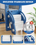 YUFU 12 in 1 Kids Slide for Toddlers, Toddler Slide Playset with Golf, Drawing Board, Climber, Basketball Hoop and Storage Space, Indoor Outdoor Toddler Playground for Kids Age 1-3 (Blue)