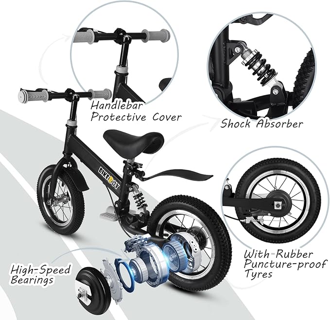 Balance Bike 2 in 1,The Dual Use of a Kids Balance Bike and Kids Bike,12 14 Inches for 2-6 Years Old,with Shock Absorbers, Fenders, Pedals, Auxiliary Wheels