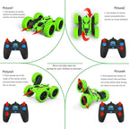 Remote Control Car, Double Sided 360°Rotating 4WD RC Cars with Headlights 2.4GHz Electric Race Stunt Toy Car Rechargeable Toy Cars for Boys Girls Birthday (Green)