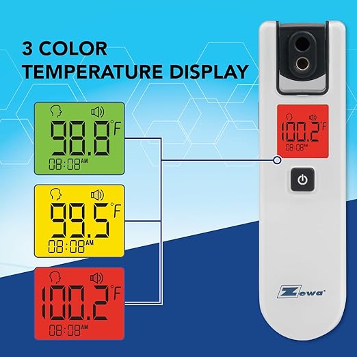 Zewa 4-Way Rotating Infrared Thermometer | Forehead Non-Touch Technology | Fast 1-Second Reading | Distance Detection | LCD 3-Color Display | Memory Recall | Measures Person & Objects