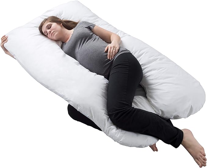 Lavish Home Pregnancy Pillow - U-Shaped Full Body Pillow with Removable Cover - Pregnancy Support for Sleeping - Body Cushions for Adults, Maternity Pad (White)