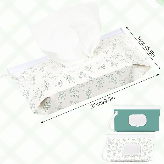 FEBSNOW 2 Pack Baby Wipes Dispenser Holder, Portable Refillable Baby Wet Wipes Pouch Container Reusable Travel Case for Outdoor Hiking, Blue Leaves