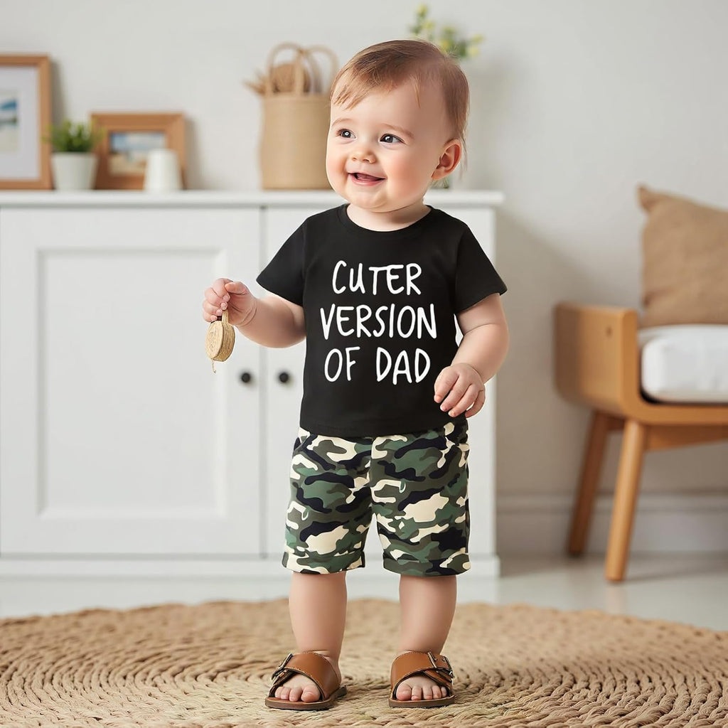 wdehow Toddler Kids Baby Boy Summer Clothes Sets 1T 2T 3T 4T 5T Letter Print Short Sleeve Tops Camouflage Shorts Outfits