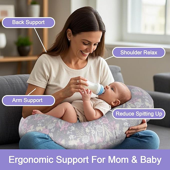 Nursing Pillow, Breastfeeding Pillow with Removable Cover, Ergonomic Breast Feeding Pillow, Baby Feeding Support Cushion for Mom Easier Breastfeeding- Original Size/Dusky Floral
