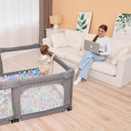 Foldable Baby Playpen with Gate, Extra Large Collapsible Play Yard for Babies & Toddlers, Portable Travel Play Pen with Fence, Safe Activity Center for Indoor & Outdoor Use (51"×51" Grey)