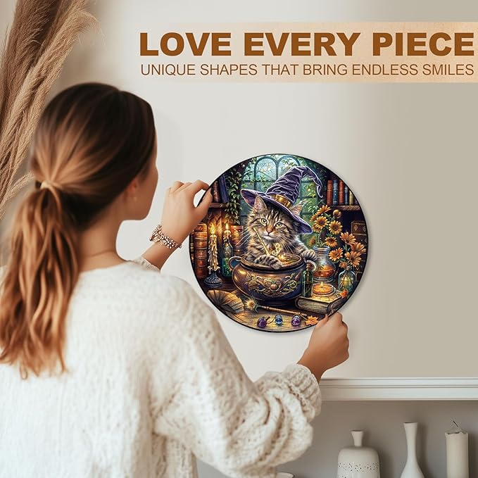 KAAYEE Wooden Puzzles for Adults, 3D Visual Effect Magic Feline Cat Wooden Jigsaw Puzzle Unique Shape Wood Puzzle Adult, 3D Effect Flat Puzzle Birthday Family Game (XL)