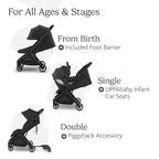 UPPAbaby Minu V3 Travel Stroller | Lightweight + Compact Design | One-Hand Fold + Unfold | from Birth + Overhead Compatible | Greyson (Charcoal Mélange/Carbon Frame/Saddle Leather)