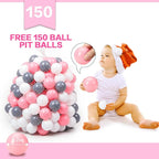 Baby Ball Pit for Toddler with 150 Balls, Kids Pop Up Play Tent for Girls, Princess Toys for Children Indoor & Outdoor Playhouse with Carry Bag (Celadon: Pink/White/Gray, 109x90cm/150 Balls)