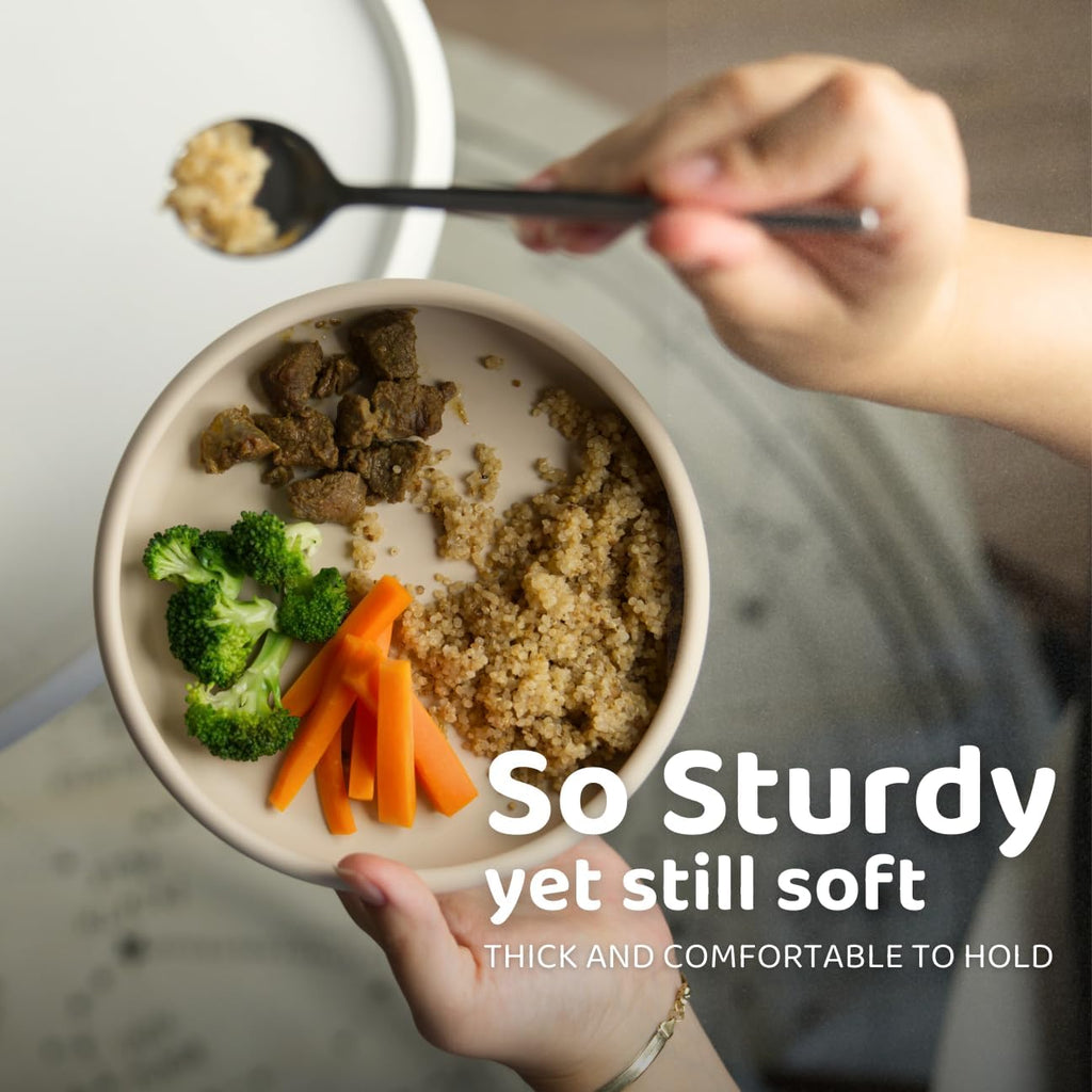 Solid Plate, Weighted Baby Toddler Plate, Silicone Plates for Baby, No-Division Kid Plates, Microwave & Dishwasher Safe Silicone Plate for Toddlers, No BPA, Pink Sand