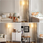 Ambimall Floor Lamp for Living Room with 3 Color Temperatures Bulb, 64" Standing lamp with Linen lampshade for Bedroom, Minimalist Pole Lamp, Beige Shade & Gold Pole