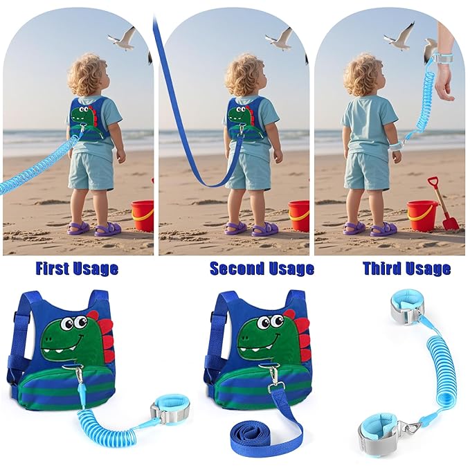 Toddler Leash for Kids-Baby Child Harness with Anti Lost Wrist Link for Boys/Girls (Blue+Green)
