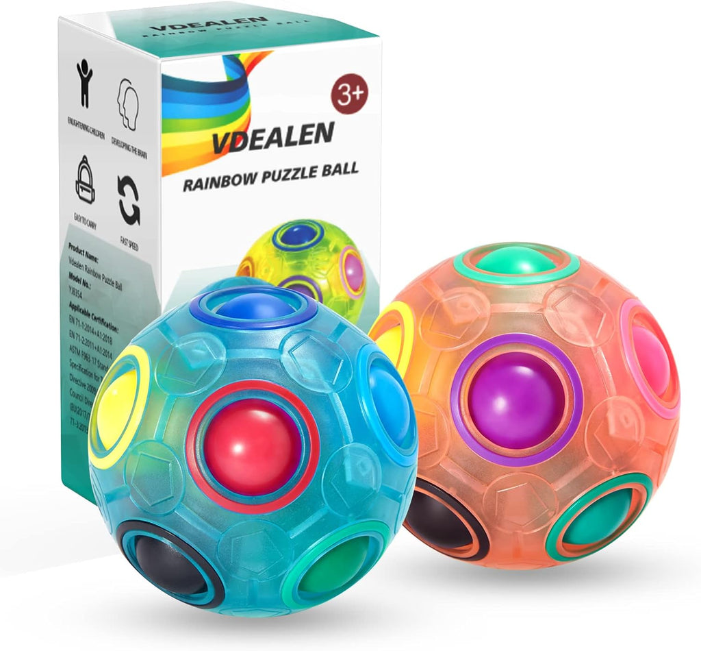 Vdealen Magic Rainbow Puzzle Ball, Fidget Ball Puzzle Brain Teaser Fidget Toy for Boys & Girls- Birthday Party Easter Valentines Day Christmas Stocking Stuffers for Kids Teen & Adults-2 Pack