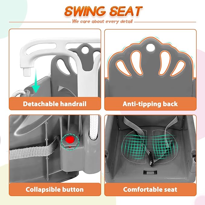 Taleco Gear Foldable Toddler Swing Set, Indoor & Outdoor Baby Swing, Kids Swing Set for Backyard, Safe and Durable Design, Grow with Your Child (Gray)