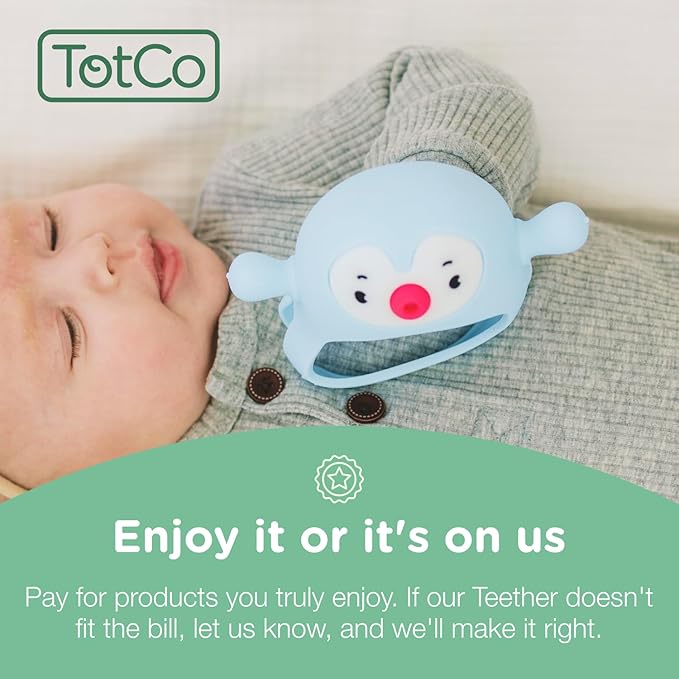 Teething Toy for Infants & Babies, Teethers for Babies 3-6 Months, Baby Teethers 0-6 Months, Teething Toys 6-12 Months, TotCo Never-Drop Baby Teething Toy, Blue