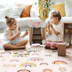 Foldable Baby Play Mat, PIGLOG 50x50 Playpen Mat, Waterproof Playmats for Babies and Toddlers Kids, Safe Foam Playmat for Tummy Time, Reversible Portable Baby Floor Mat for Infant, Colorful+Rain