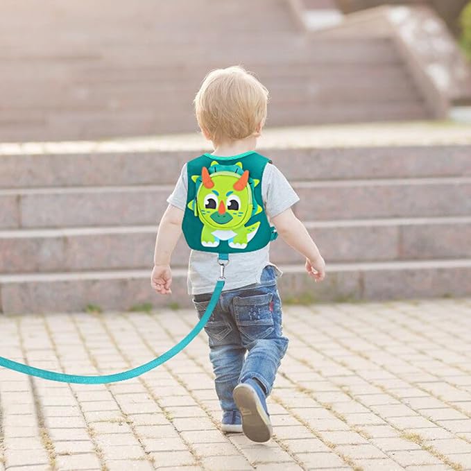 Toddler Harness Leash with Anti Lost Wrist Link, Accmor Kids Dinosaur Harnesses Leashes, Cute Triceratops Kids Walking Wristband Assistant Strap Belt for Parent Baby Boys Outdoor Activity