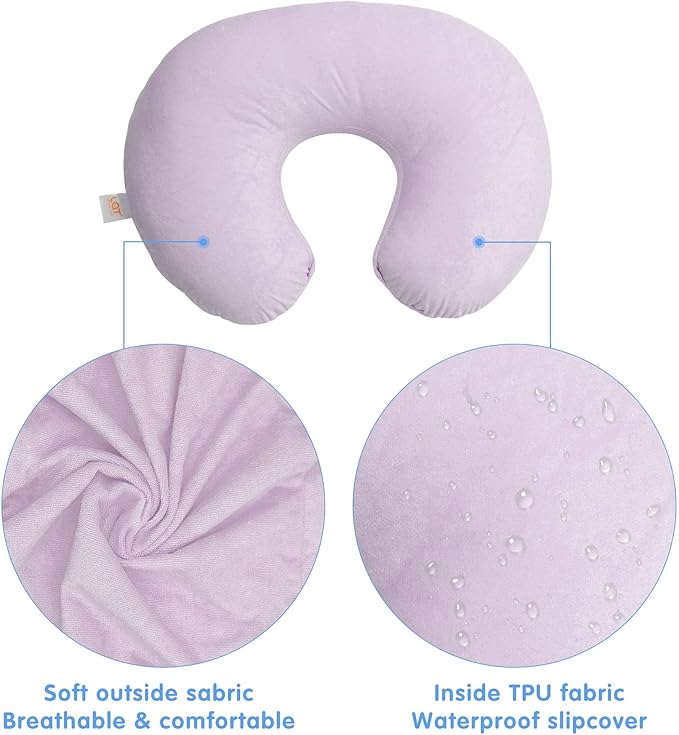 LAT Waterproof Nursing Pillow for Breastfeeding,Waterproof Removable Cover,Ergonomic Breast Feeding Pillows Baby for Baby Boys and Girls,Machine Washable(Pink)