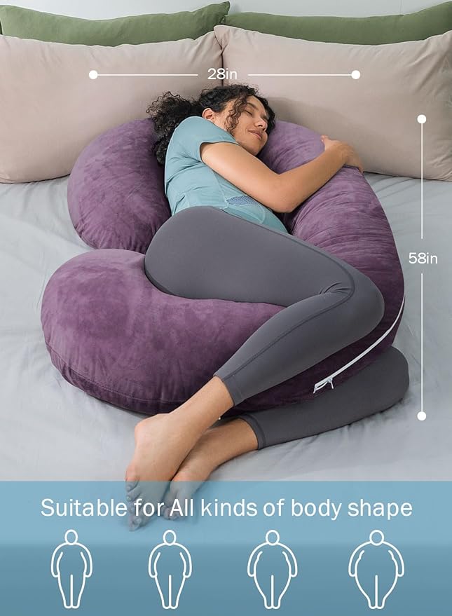 INSEN Pregnancy Pillow,Maternity Body Pillow with Velvet Cover,C Shaped Body Pillow for Sleeping (Cozy Velvet-Lavender)