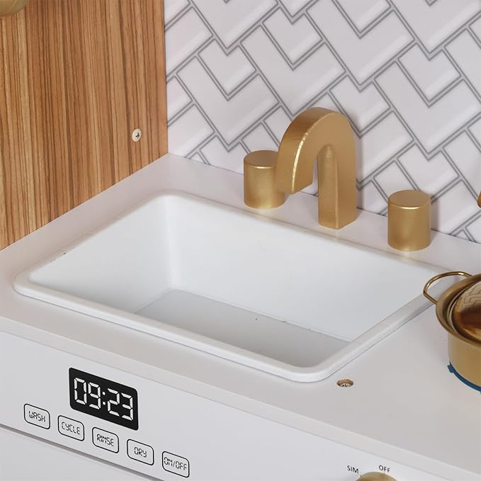 Wooden Play Kitchen Toy Set with Light, Kids Children Pretend Toy Kitchen Playset, Sink Play Toy Oven with Microwave,Toddler Cooking Set Toy for Ages 3+