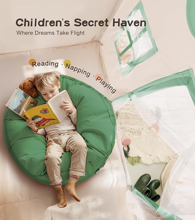 Play Tent with Mat, Star Light Large Kids Playhouse with Windows Easy to Wash, Indoor and Outdoor Play Tents for Kids, Little Dove Toys for Girls, Boys, 47x40x52 (Green Playhouse, Large Size)