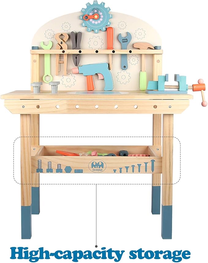 Tool Bench for Kids Toy Play Workbench Wooden Tool Bench Workshop Workbench with Tools Set Wooden Construction Bench Toy for 3 4 5 Year Boys Girls