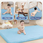 Baby Play Mat for Floor,1.3" Thick Elasti-Foam 50x50 Playpen Mat for Toddlers Infant kids,Water-Repellent Soft Coral Velvet for Tummy Time,Non-Slip Backing for Crawling,Tatami Style(Light Blue)