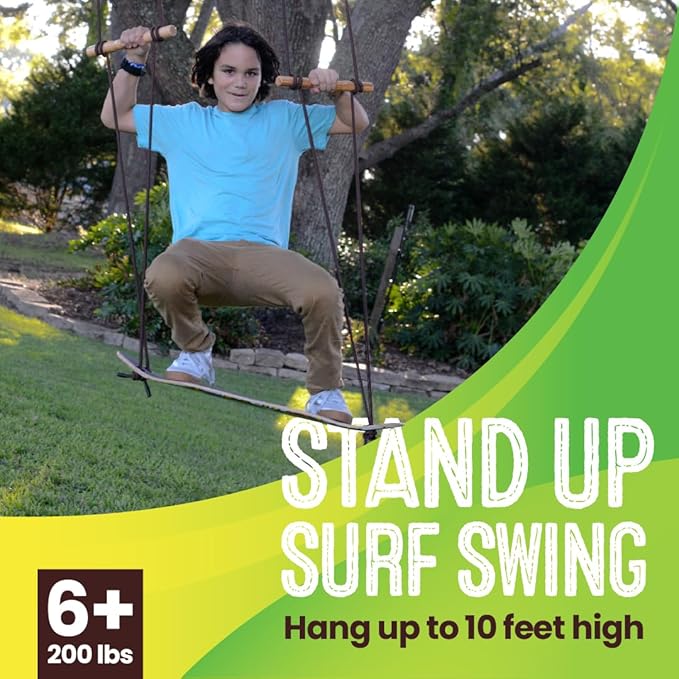 Swurfer TreeSkate Skateboard Swing, Outdoor Stand Up Surf Swing, Holds Up to 200 lbs, Ages 6 and Up, Adjustable Handles, Grip Tape, Kids Outdoor Play Equipment for Children and Adults (Waves)