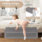 HONEY JOY Bed Rail for Toddlers, 59-in Extra Long, Portable Safety Bed Guardrail w/Double Safety Child Lock, Foldable Baby Bed Rail Guard, Fit King & Queen Full Twin Size Bed Mattress (1 Pack, Gray)