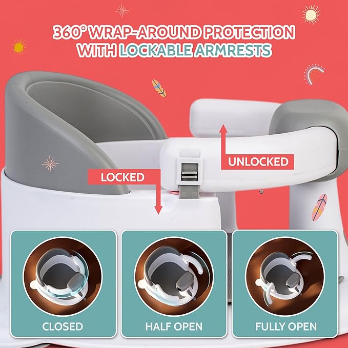 Non-Slip Baby Bath Seats 6-12 Months, Toddler Bathtub Chair with Washable Cusion, Cap Brush & Shower Mug, Infant Chair Comfortable Baby Bath Support for Safe Bathing & Sit Up Bathtub Support