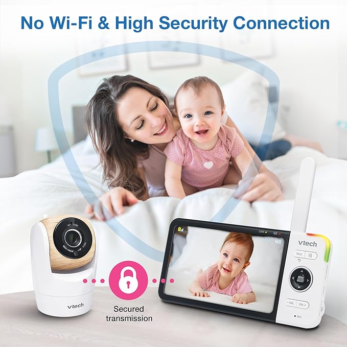 VTech VM919-2HD Baby Monitor, 7" 720p Screen, 2 Cameras, 360 Panoramic Viewing, 110 Wide-Angle View, Night Vision, Up to 1000ft Range, Secured Transmission No WiFi