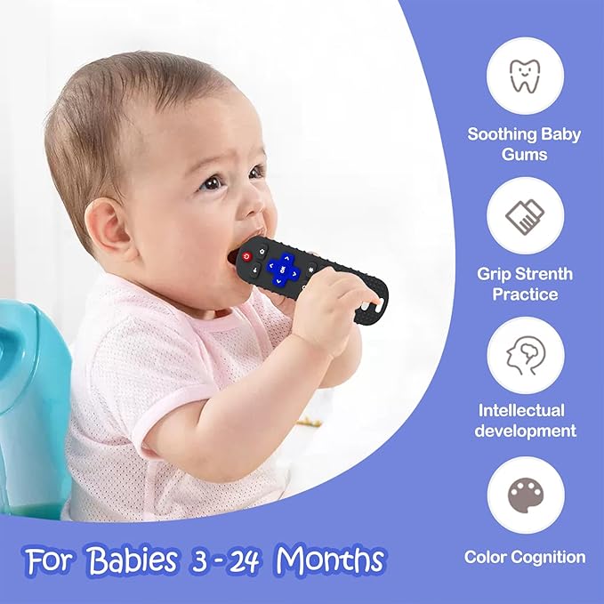 YAPROM 2Pcs Silicone Teething Toys for Babies - TV Remote Shaped Teether, BPA-Free Infant Toddler Teething Toy, Refrigerator Safe, Suitable for Boys & Girls