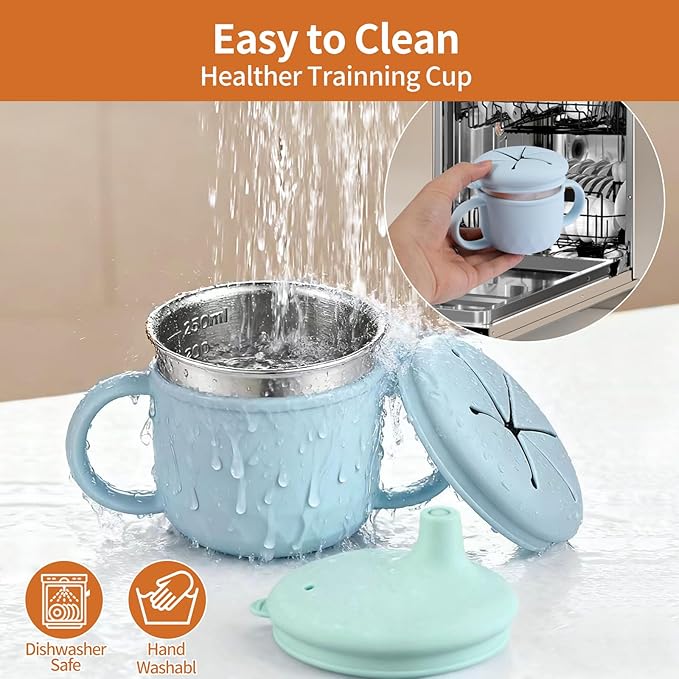 Toddler Cups Spill Proof,Toddler Snack Cups No Spill,304 Stainless Steel Snack Containers with Silicone Petal Lid for Kids,Snack Holder,BPA-Free, Dishwasher Safe