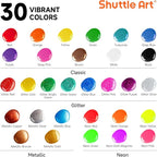 Shuttle Art Tempera Paint, 30 Colors Washable Paint for Kids, 2oz/60ml Bottle, Non-toxic for Toddlers with Glitter Metallic Neon Colors, For Art, Crafts and School Projects